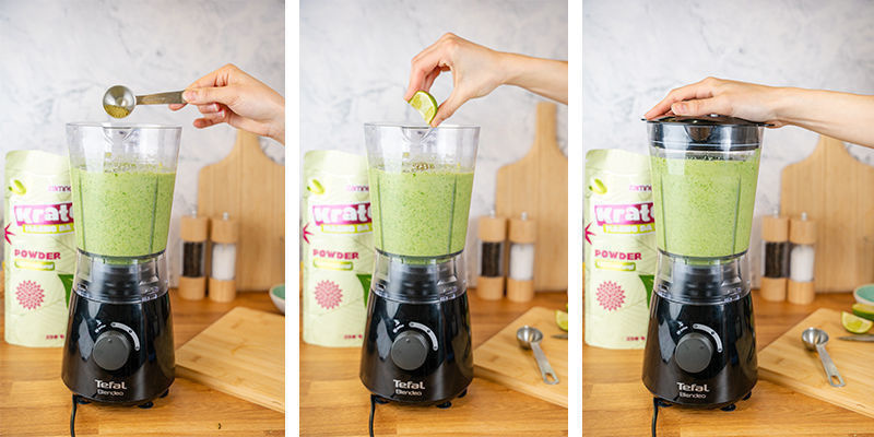 Giet kratom poeder in de blender en pulseer.