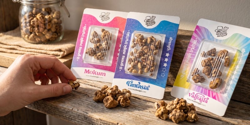 Onze magic truffelsoorten, van mildst tot sterkst Onze magic truffelsoorten, van mildst tot sterkst