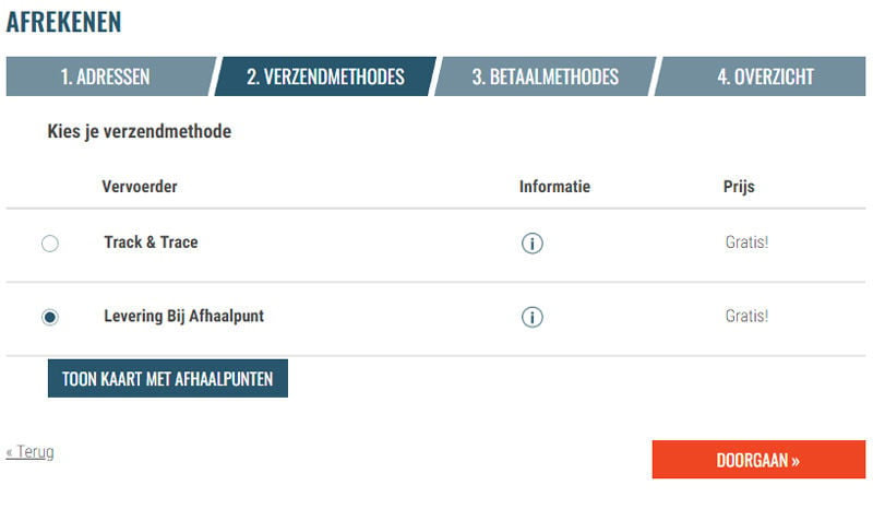 kies voor de ‘Levering bij afhaalpunt’ aflevermethode