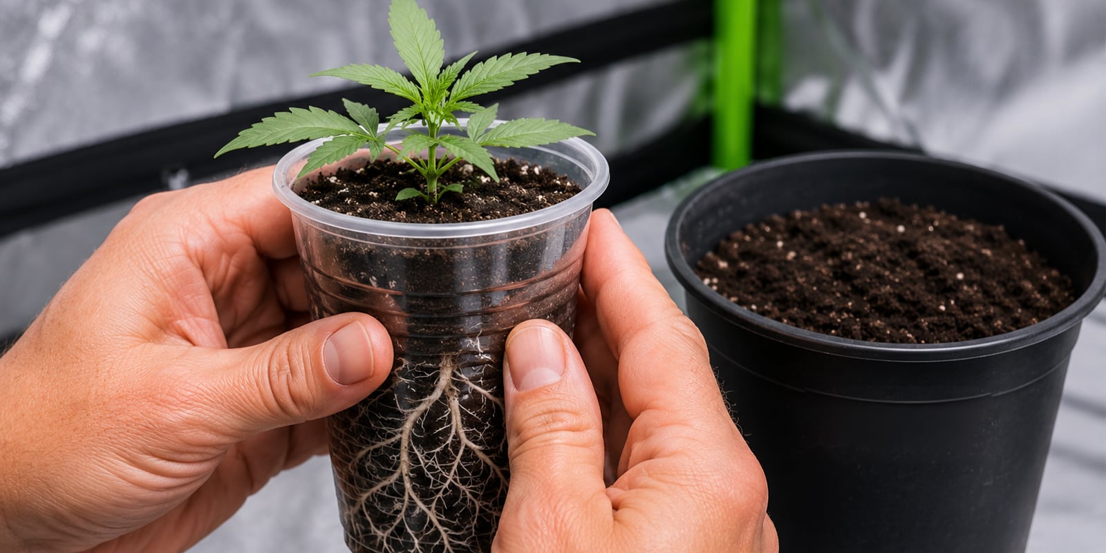 Wanneer je cannabiszaailingen uit een plastic bekertje verpot