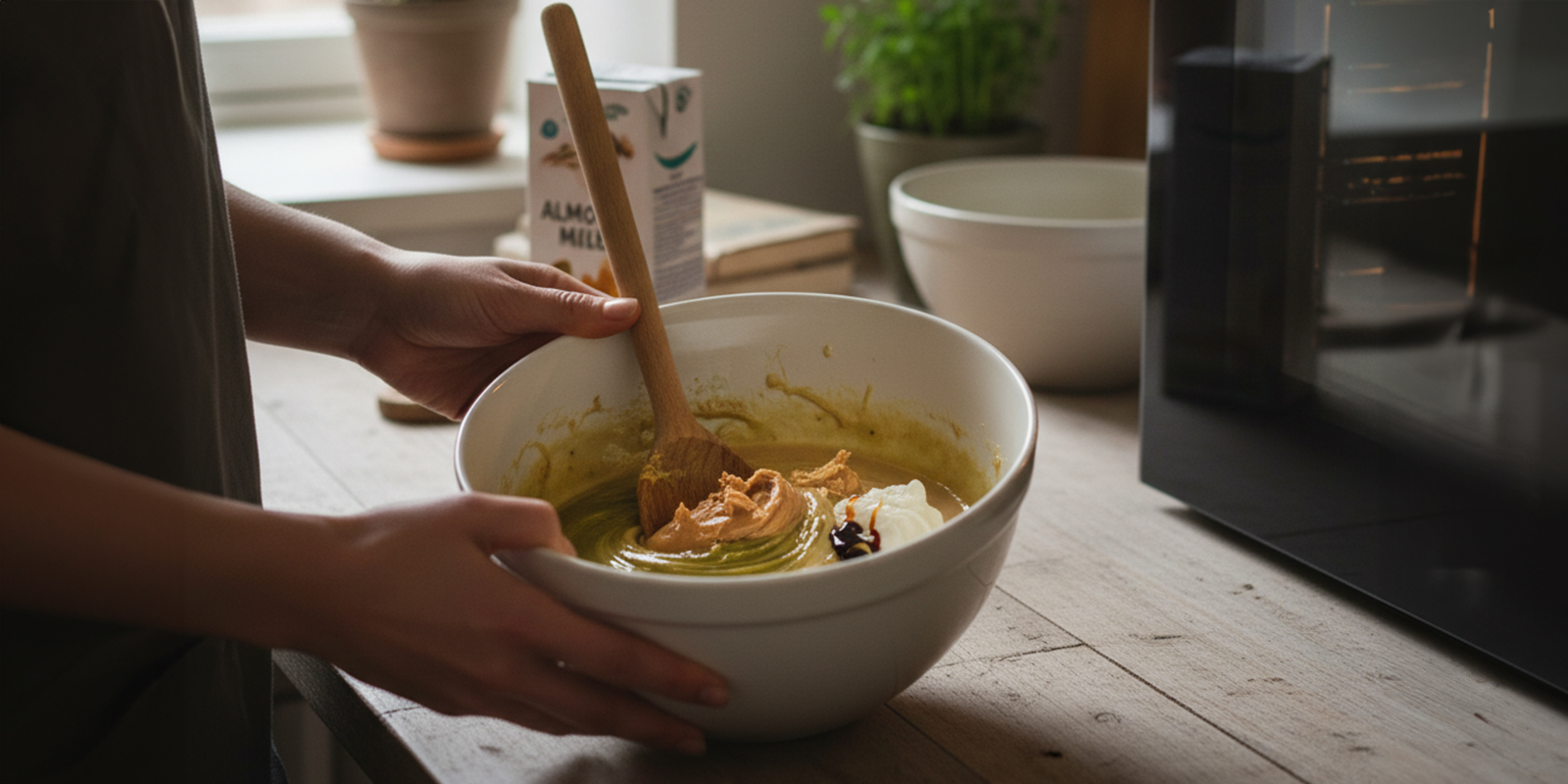 Meng de natte ingrediënten Meng de natte ingrediënten