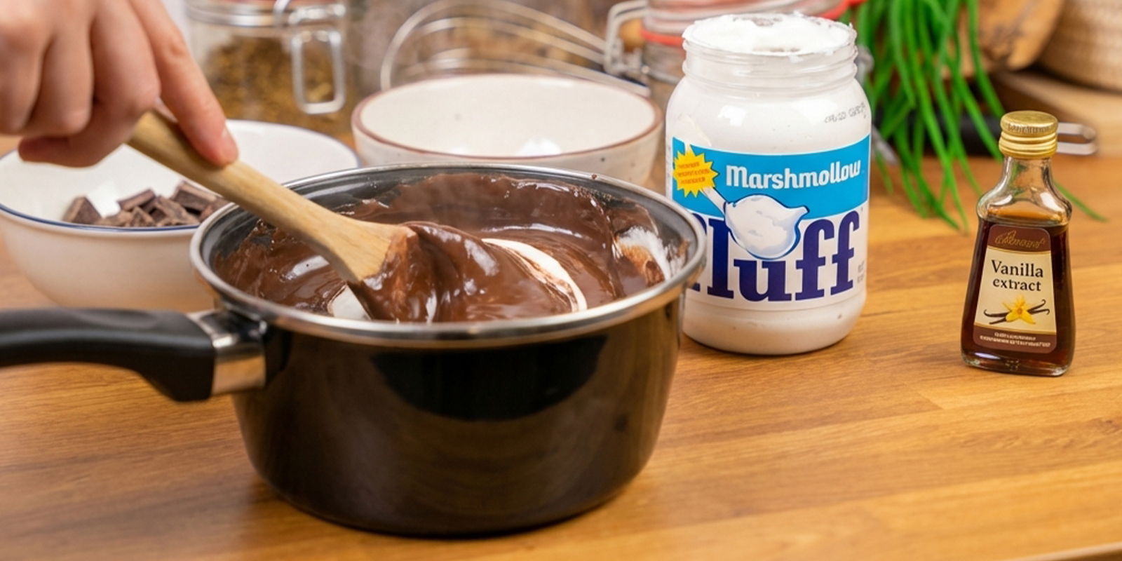 Chocolade en marshmallow fluff toevoegen