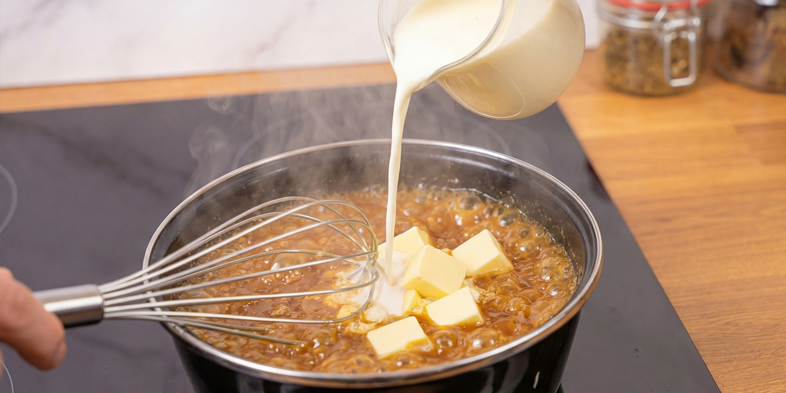 Room en gewone boter toevoegen